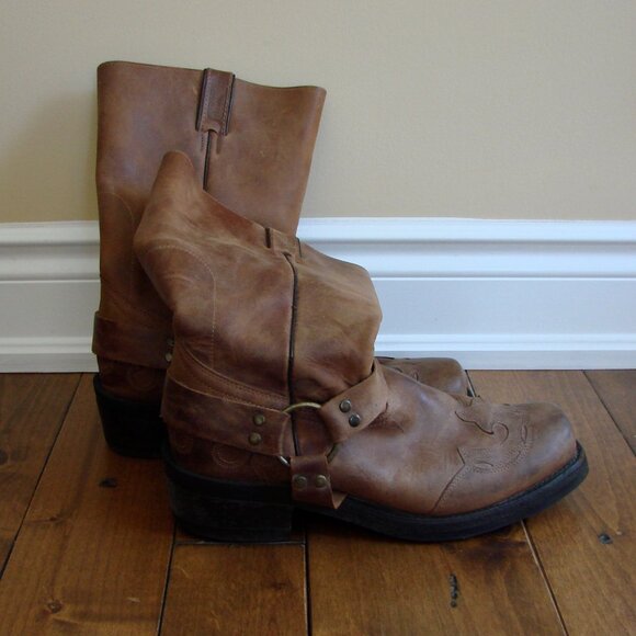 Boulet Brown Leather Harness Motorcycle Boots Mens Western Cowboy Size 9 E 9E - Picture 3 of 16